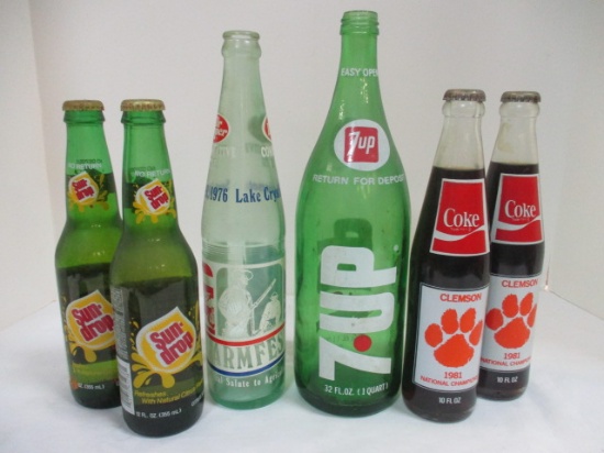 Collection of Vintage Coca-Cola, Sun-Drop, Dr. Pepper, and 7-Up Bottles