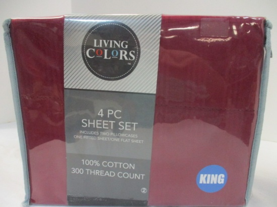 New Old Stock Living Colors King Sheet 4-Piece Set