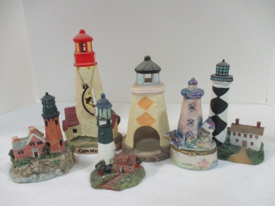 Collection of Lighthouse Sculptures and Trinket Box