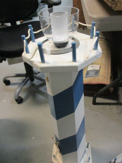 Handpainted Wood Lighthouse Standing Candleholder