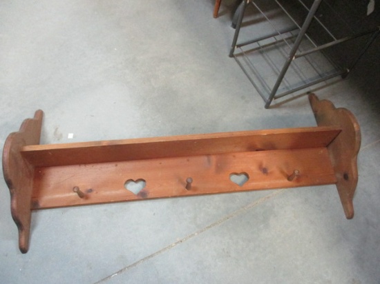 Farmhouse Wood Wall Shelf with Hanging Pegs