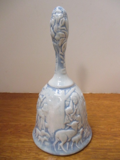 Vintage Fenton? Handpainted Blue and White "Nativity Scene" Bell