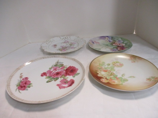 4 Vintage Bavarian Handpainted Floral Plates