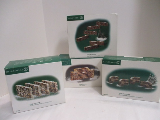 4 Dept. 56 Village Accessories in Original Boxes - Stone Curved Wall/Bench,