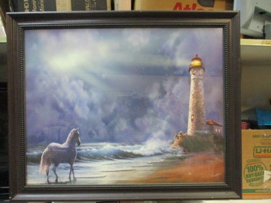 Large Framed "Lighthouse III" by Steve Sundram Artwork