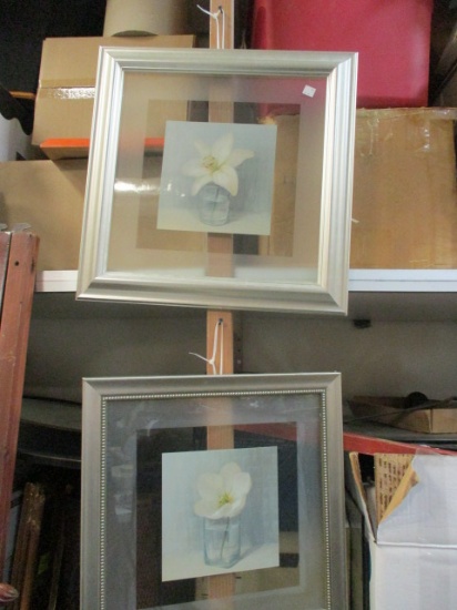 2 Flower Artwork in Floating Wood and Glass Frames