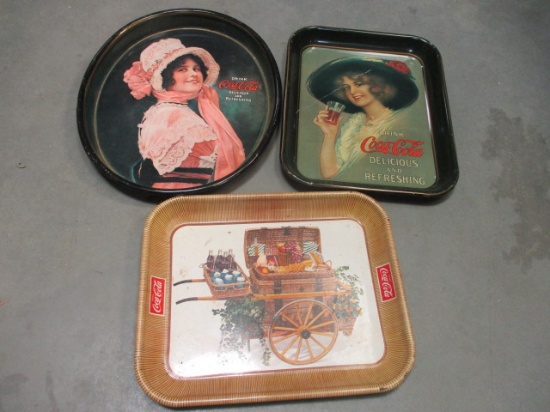 3 Vintage Coca-Cola Advertising Metal Trays