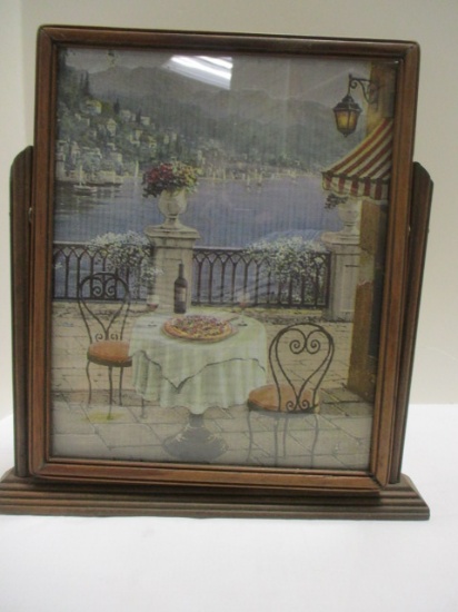 Vintage Wood Flip Picture Frame with European Scene Print