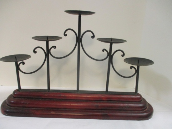 Metal Graduating 5-Tier Candle Holder with Wood Base