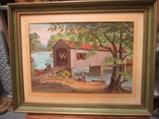 Vintage 1980 Acrylic "Covered Bridge - Durbin Creek" Art by Arthur E. Frahm
