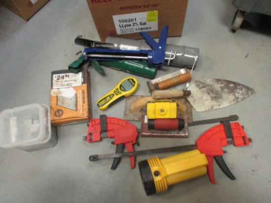 Tool Lot - Flashlight, Caulkers, Strait-Line Laser Tape, Tape Measure, etc.