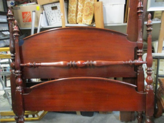 Vintage Full-Size Wood Rice Bed with Wood Rails