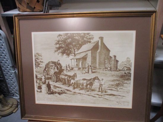 Vintage Framed and Matted "Old Fountain Inn , SC 1830" Print