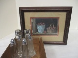 4 Pairs of Salt & Pepper Shakers and Framed and Matted Farmhouse Print