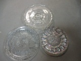 Vintage Pressed Glass Deviled Egg Plate, Platter, and Pedestal Cake Plate