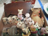 Collection of Pig Figurines and Wood Wall Hanging