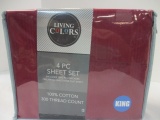 New Old Stock Living Colors King Sheet 4-Piece Set