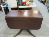 Vintage Brandt Claw Foot Drop-Leaf Wood Table with Middle Drawer