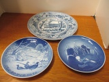 2 Copenhagen Porcelain Blue and White Christmas Plates and Johnson Brothers