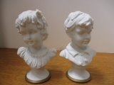 2 Vintage Lefton China Handpainted Busts