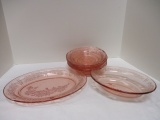 Vintage Pink Depression Glass Bowls, Serving Bowl, and Oval Platter