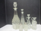Collection of Vintage Pressed Glass Decanters, Cruets, and Shakers