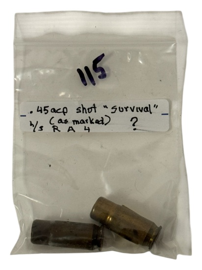 (2) .45 ACP CF Shot labeled "Survival" Collectible Cartridge Ammunition