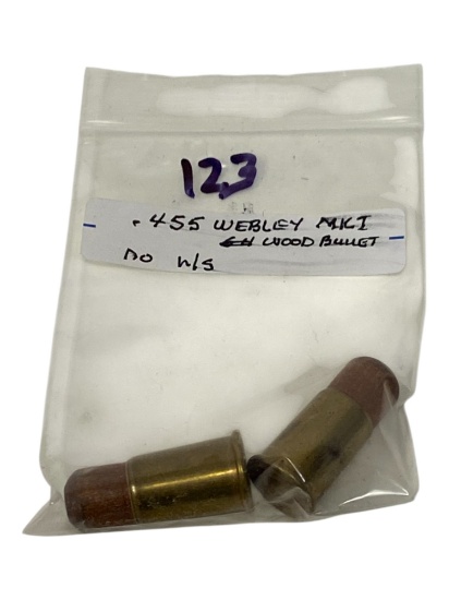 (2) .455 Webley MKI CF Wood Bullets Collectible Cartridge Ammunition