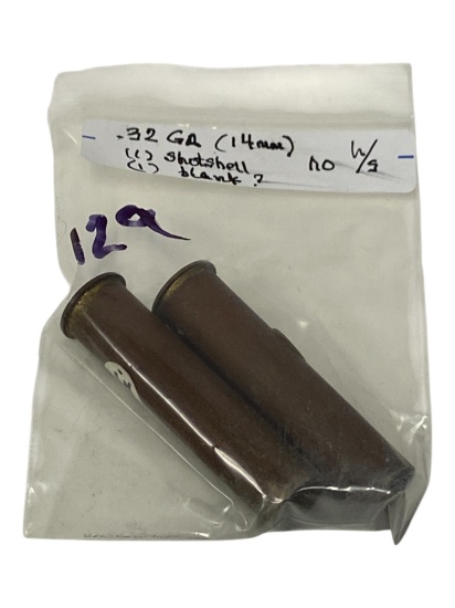 (2) Rare .32 GA (14mm) Shotshell & Blank Collectible Cartridge Ammunition