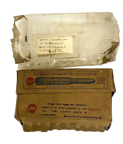 (20) Complete Box of 8mm Mauser REM-UMC Collectible Cartridge Ammunition
