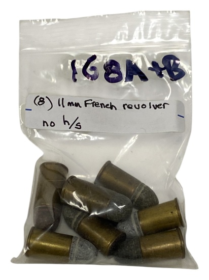 (8) Rare 11mm French Revolver Collectible Cartridge Ammunition