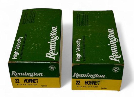 NIB 100rds. of .22 HORNET 45gr. Ptd. SP Remington Ammunition