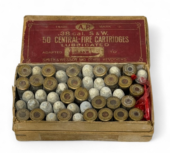 Rare 46rds. of .38 S&W Center Fire A.P. Ammunition in Factory Box