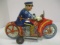 Vintage Louis Marx Police Motorcycle with Siren Wind-Up Tin Toy