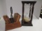6 Wood Coasters in Stand and Wood Framed Hourglass