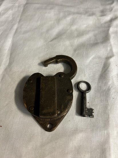 Vintage "1947" Brass Heart Lock with Key
