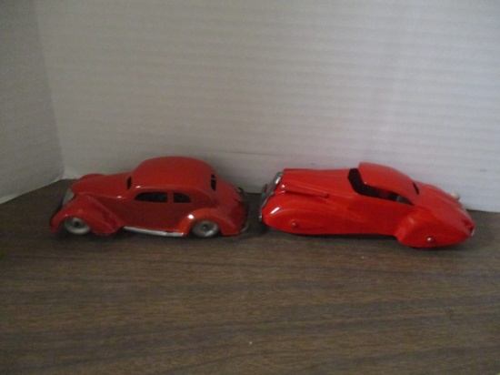 2 Vintage Tippco Tin Wind-Up Toy Cars with Key