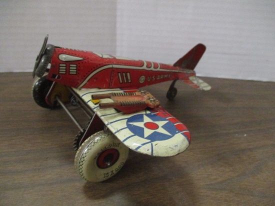 Vintage Marx "US Army Pursuit" Wind-Up Tin Plane
