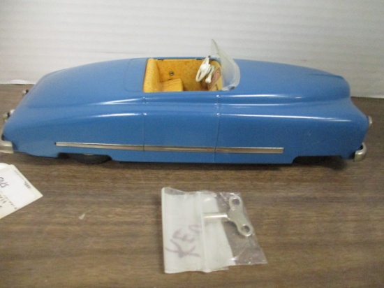 Vintage JNF Blue "Favorit" Wind-Up Metal Toy Car with Key