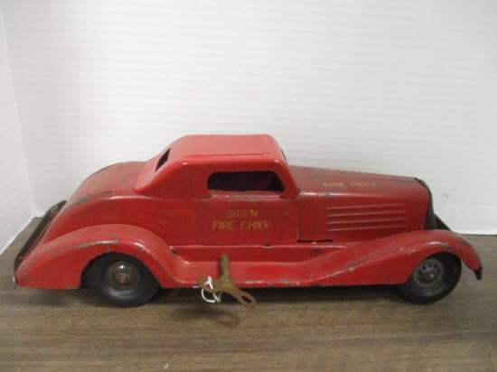 Vintage Girard" Fire Chief Siren Coupe" Wind-Up Toy Car with Key