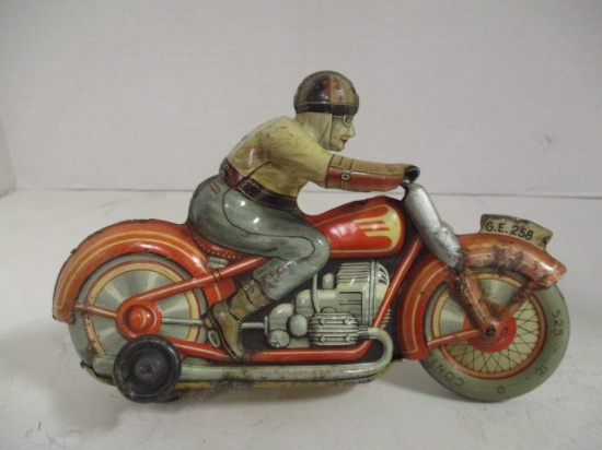 Vintage Technofix "259 Continental Record" Wind-Up Tin Motorcycle Toy