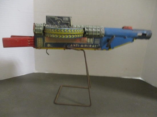 Vintage Marx "Anti-Aircraft" Defense Wind-Up Toy with Stand