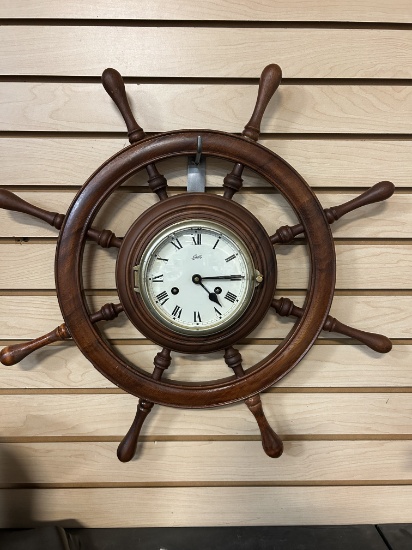 Vintage Schatz & Sohne (Germany) Ships Wheel Nautical Brass Bell Clock