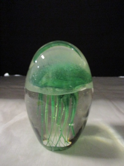 Blown Art Glass Jellyfish Paperweight - Glows in the Dark
