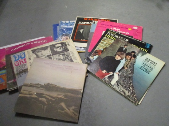 Lot of 14 Vintage LP Vinyl Records - Rolling Stones, Moody Blues, Dick Clark, etc.