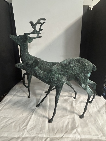 2 Weathered Metal Deer Sculptures - Made in India