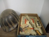Vintage Military Lot - Jointed Rifle Rod, Dog Tags, Helmet, Photographs,