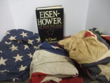 3 Vintage Cloth Flags - US Stars and Stripes, Confederate Battle Flag,