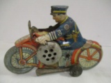 Vintage Louis Marx Police Motorcycle with Siren Wind-Up Tin Toy