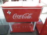 Coca-Cola Plastic Drink Cooler on Metal Stand with Undershelf and Casters